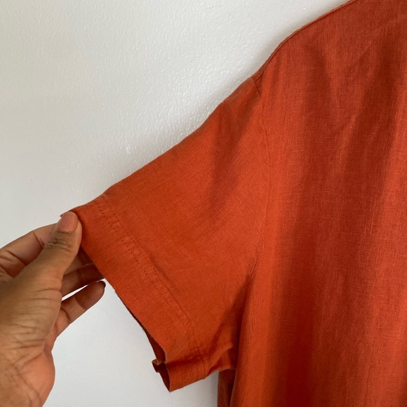 Poetry UK Linen Midi Dress Size 14 Orange Oversized Short Sleeves Side Pockets - Picture 4 of 12